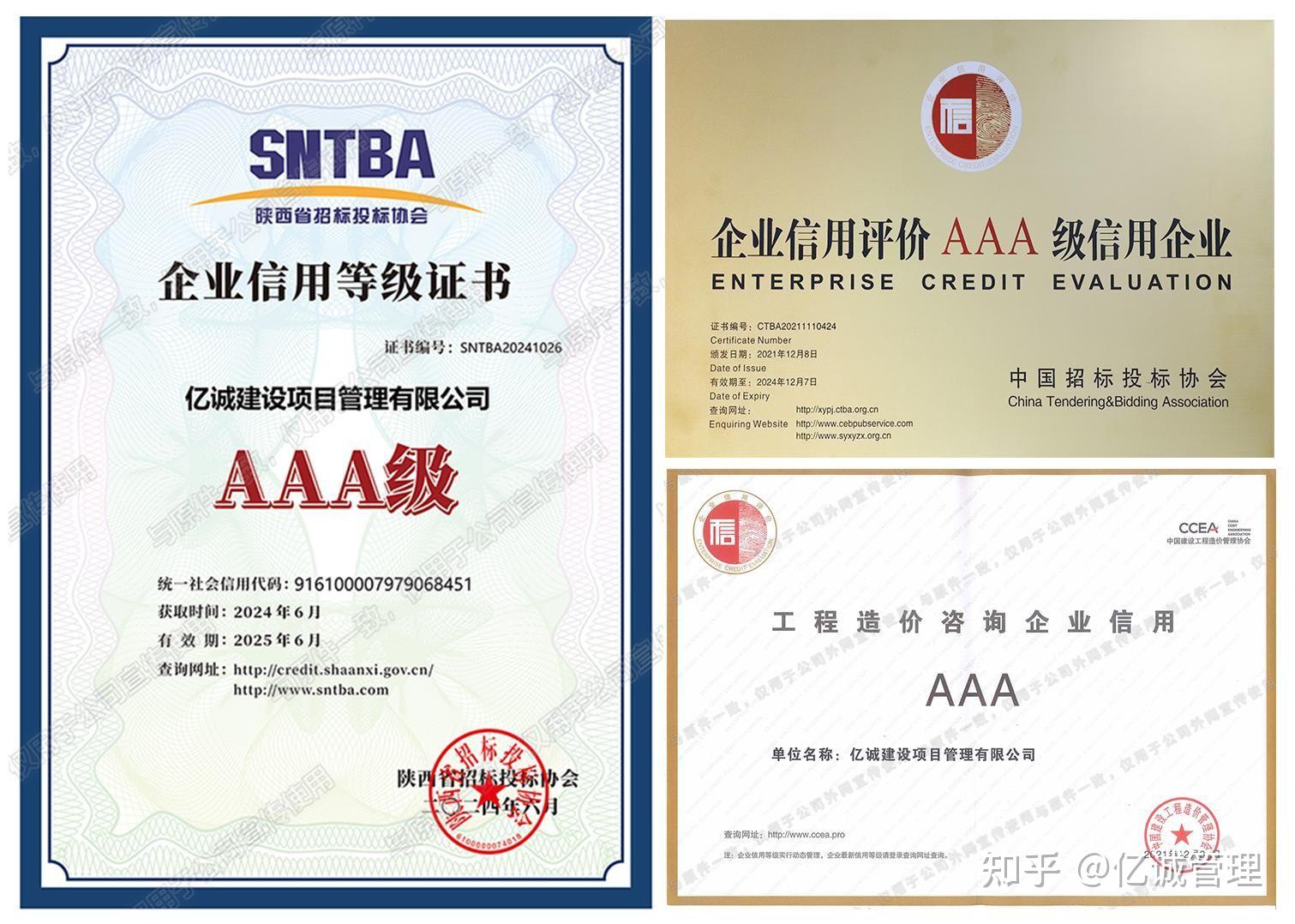 亿诚管理荣获2024年陕西省工程造价咨询企业AAA级信用评价——行业标杆，诚信领航